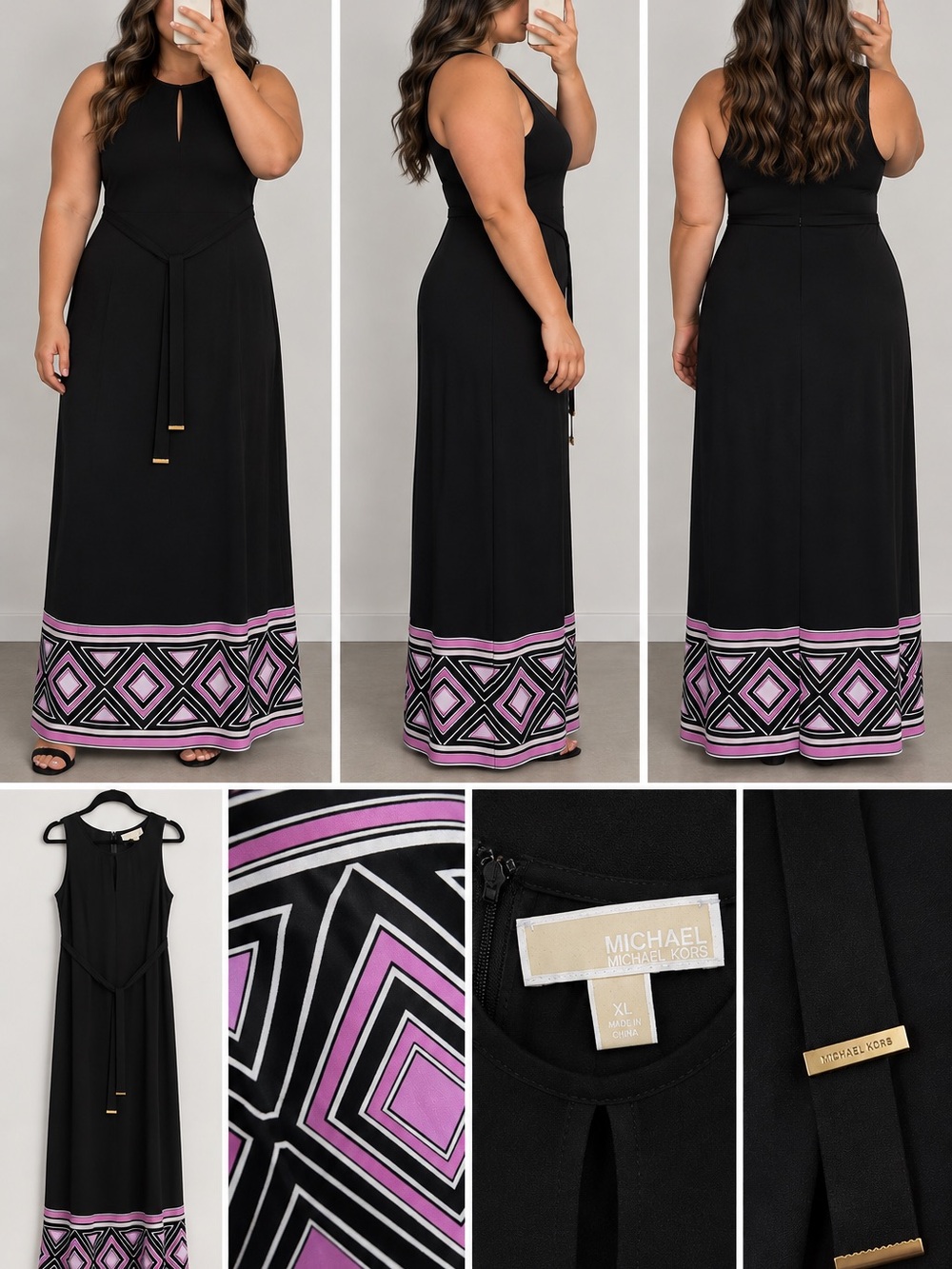 Michael Kors Black Maxi Dress with Pink Geometric Hem